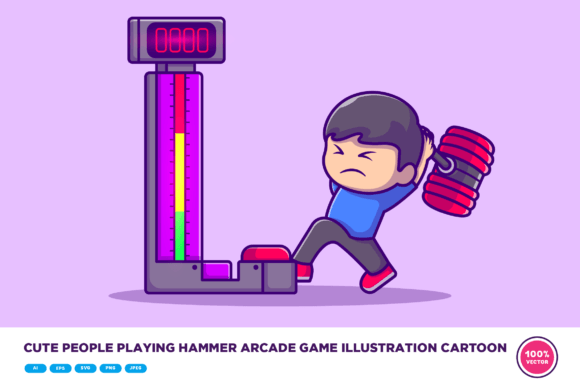 Cute People Playing Hammer Arcade: Illustrations & Graphics