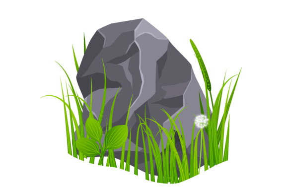 Green Grass with Gray Rock. Game Landsca Graphics & Illustrations