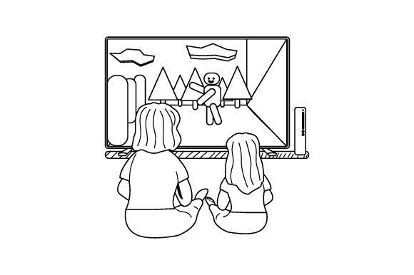 Two Sisters Playing a Video Game - Sketch: Crafts & Video Games